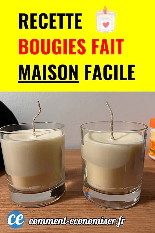Deux bougies artisanales en verre sur une table illustrant une recette simple de bougies maison.