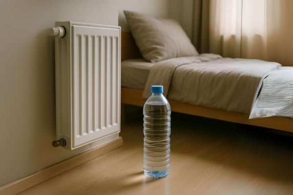 Une bouteille d'eau près d'un chauffage dans la chauffage