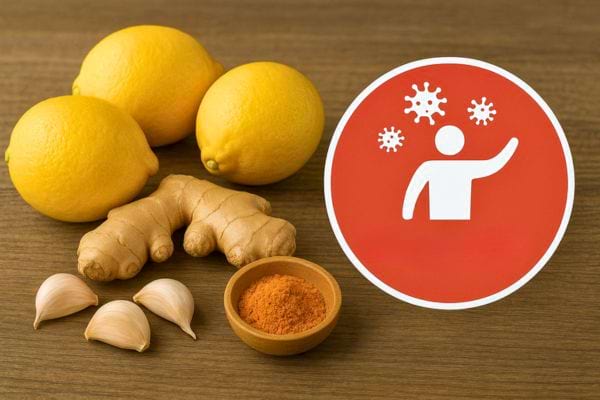 Citrons, gingembre, ail et curcuma illustrant un renforcement naturel de l’immunité.