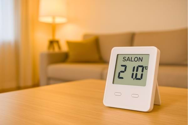 Thermostat d’ambiance affichant une température stable dans un intérieur chaleureux.