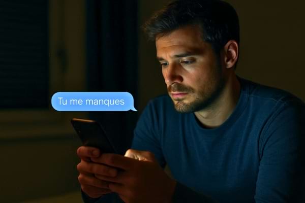 homme envoie un message tard le soir disant « tu me manques »