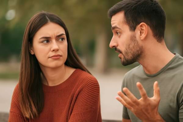 une femme dubitative écoute un homme qui essaie de la convaincre