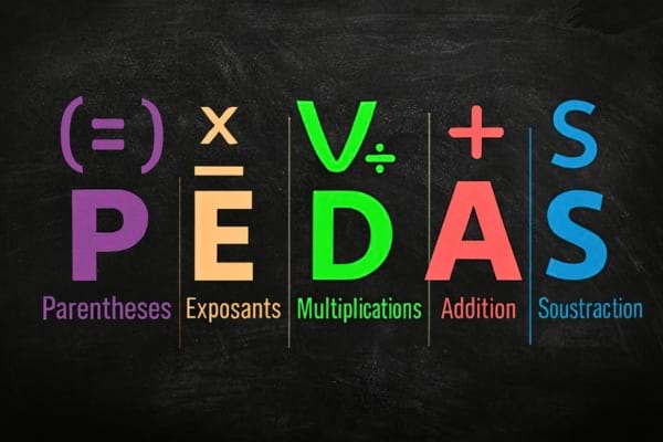 schéma coloré illustrant l’ordre PEMDAS avec des symboles mathématiques.