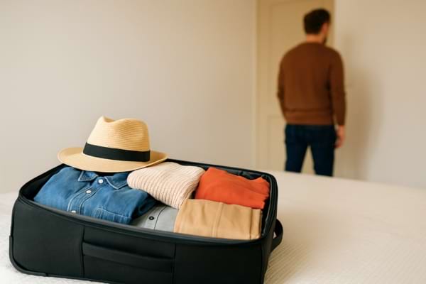 valise prête sur un lit, une seule personne dans la pièce