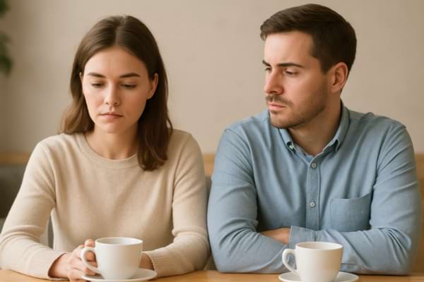 couple attablé en silence devant un café
