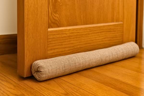 Un boudin derrière une porte pour empêcher l'air froid de passer