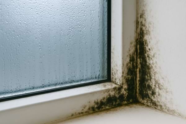 De la condensation sur une vitre et de la moisissure autour