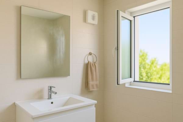 une fenêre ouverte dans la salle de bain pour éviter la condensation