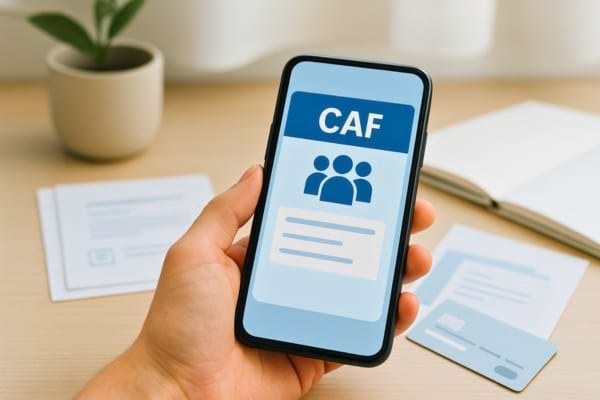 Image représentant une main tenant un smartphone affichant l'application CAF