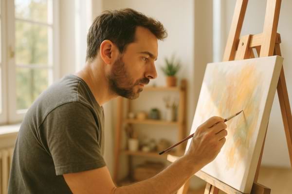 Homme pratiquant un hobby créatif