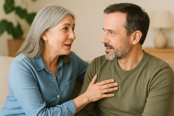Une femme qui parle à son homme pour le motivé