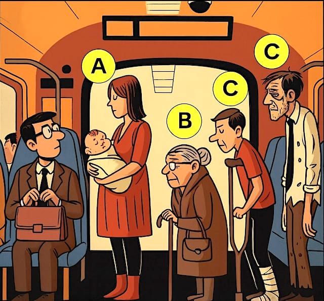 Un homme qui se demande à qui donner sa place