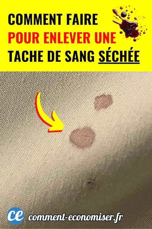 Tissu beige avec deux taches de sang séchées visibles au centre.