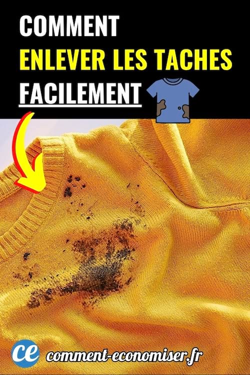 Pull jaune taché de noir au niveau de l’épaule et du torse.