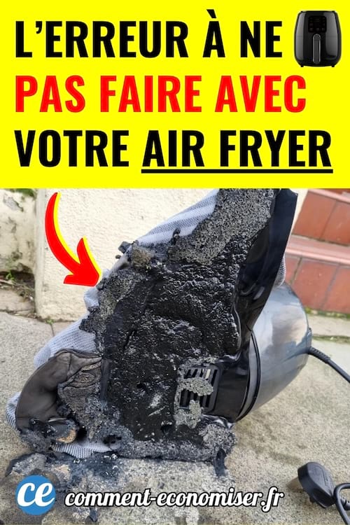 Une friteuse à air chaud complètement calcinée après une mauvaise utilisation.