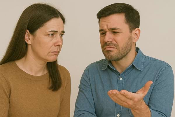 L’homme et la femme semblent tristes, échangeant un regard de déception.