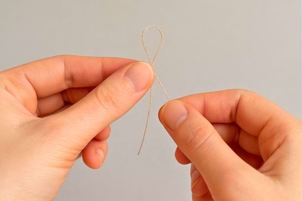Une main frotte fait une boucle avec un fil.