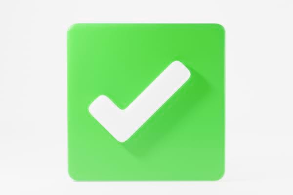 Icône carrée verte avec une coche blanche symbolisant une action validée.