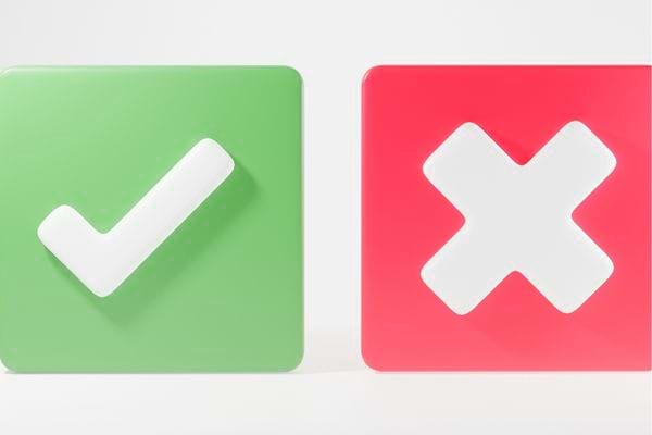 Icônes vertes et rouges côte à côte représentant une coche et une croix.