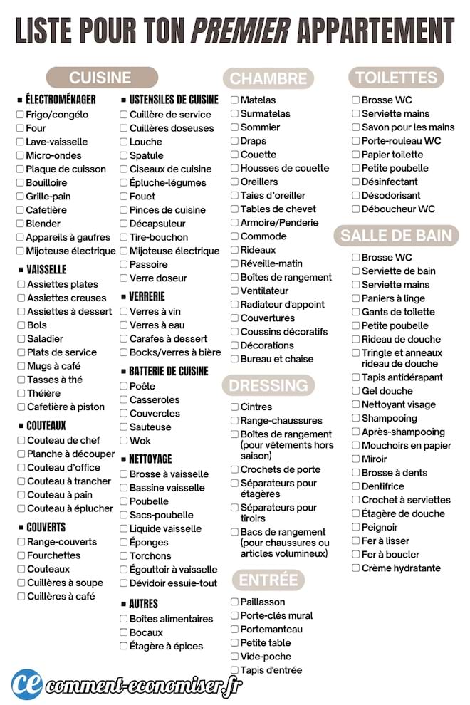 Liste gratuite pour emménager dans ton premier appartement