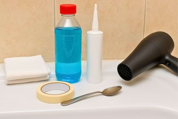 Ensemble de produits et outils nécessaires pour refaire un joint.