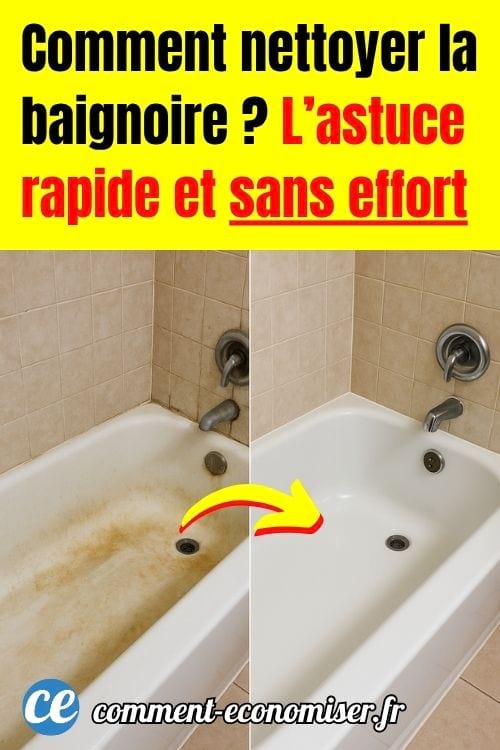 Une baignoire avec des taches de calcaire avant et après un nettoyage