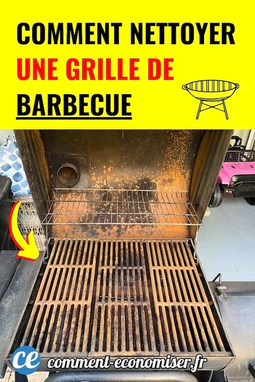 Grille de barbecue rouillée à nettoyer, flèche rouge sur le côté gauche.