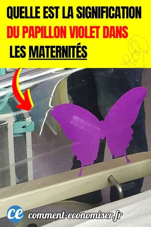 un papillon violet sur un berceau pour indiquer qu'un bébé est mort