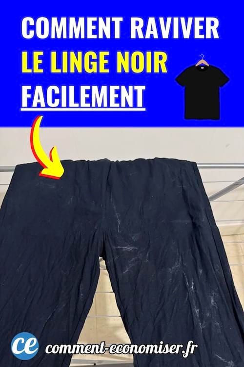 Pantalon noir délavé suspendu à un étendoir à linge.