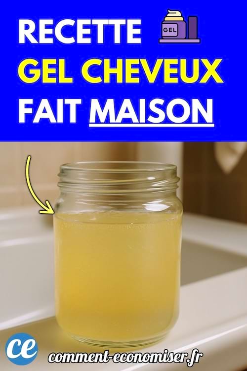 Bocal en verre rempli de gel cheveux maison jaune translucide.