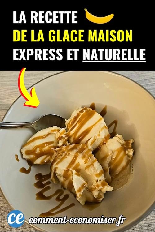 Bol de glace maison napp&eacute;e de caramel avec une cuill&egrave;re pos&eacute;e sur le bord.