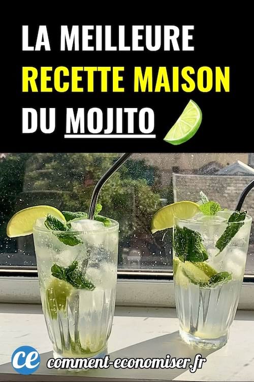 Deux verres de mojito garnis de menthe et citron vert devant une fenêtre.