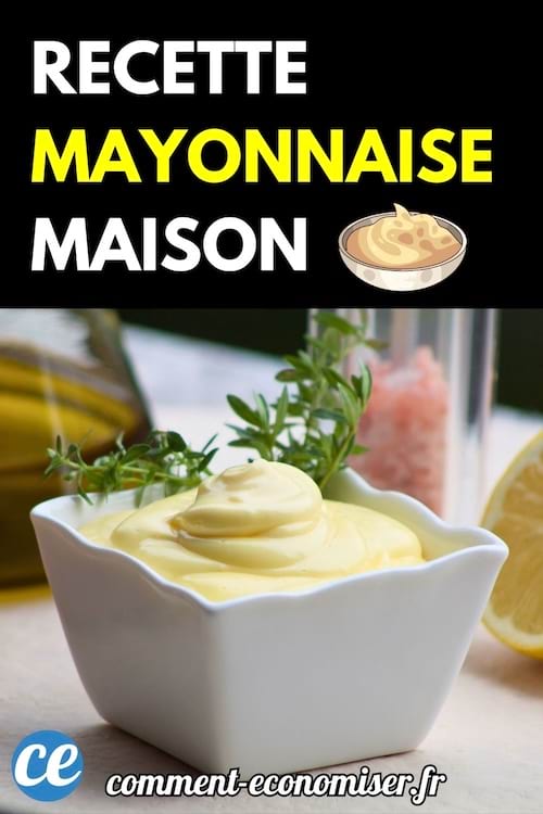Bol de mayonnaise maison crémeuse avec herbes fraîches.