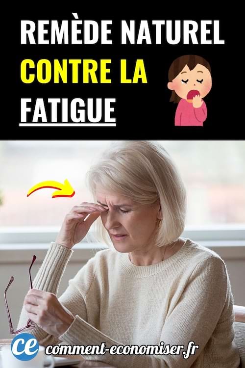 Femme âgée fatiguée se tenant la tête, flèche jaune, fond clair, texte noir et jaune vif.