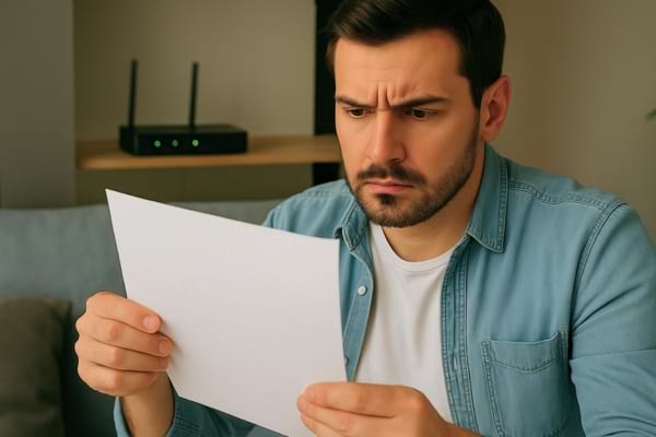 un homme qui regarde sa facture d'électricité avec en arrière plan la box