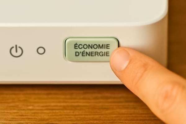 Main d’une personne appuyant sur un bouton “économie d’énergie”