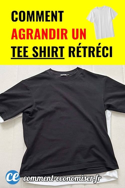 Tee-shirt noir posé sur un autre blanc illustrant une méthode pour agrandir un vêtement rétréci.