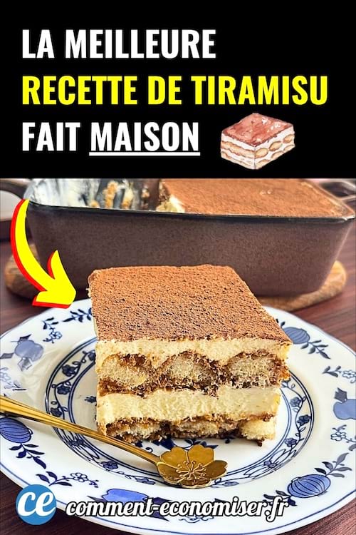 Un tiramisu crémeux servi dans une assiette à côté du plat principal.