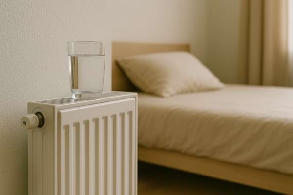 Un verre d'eau sur un radiateur dans la chambre