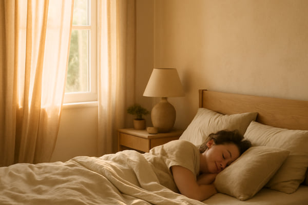 Femme qui se repose dans sa chambre.