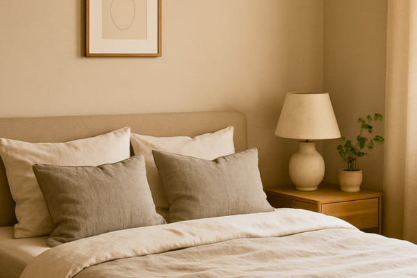 Lit pos&eacute; dans une chambre.