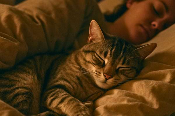 Un chat et une femme endormi.