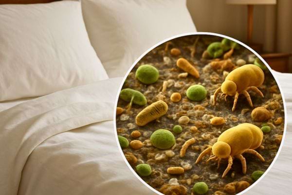 Illustration d’acariens vus en gros plan poses sur un matelas.