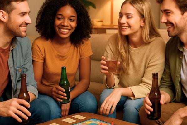 Des amis rient en jouant a un jeu.