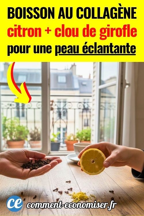 Une main qui tient des clous de girofle et une main qui tient un demi citron au-dessus d'une table en bois