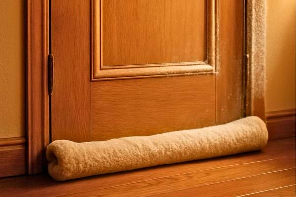 Un boudin isolant est pose contre une porte pour bloquer l air froid.