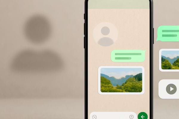 Une conversation WhatsApp est ouverte avec des messages et photos visibles.