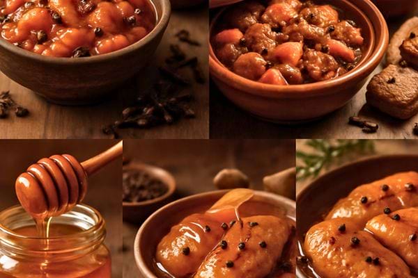 Un bol de preparation aux clous de girofle et miel vu en gros plan.