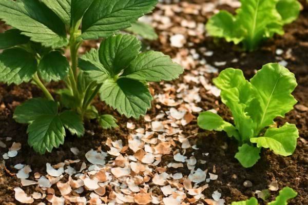  des coquilles doeufs broyees nourrissent des plantes du potager.