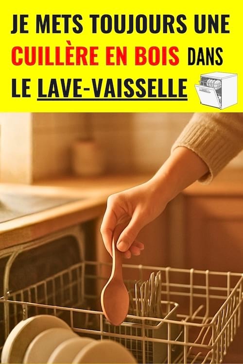 Une cuillère en bois qui est mise dans le lave-vaisselle